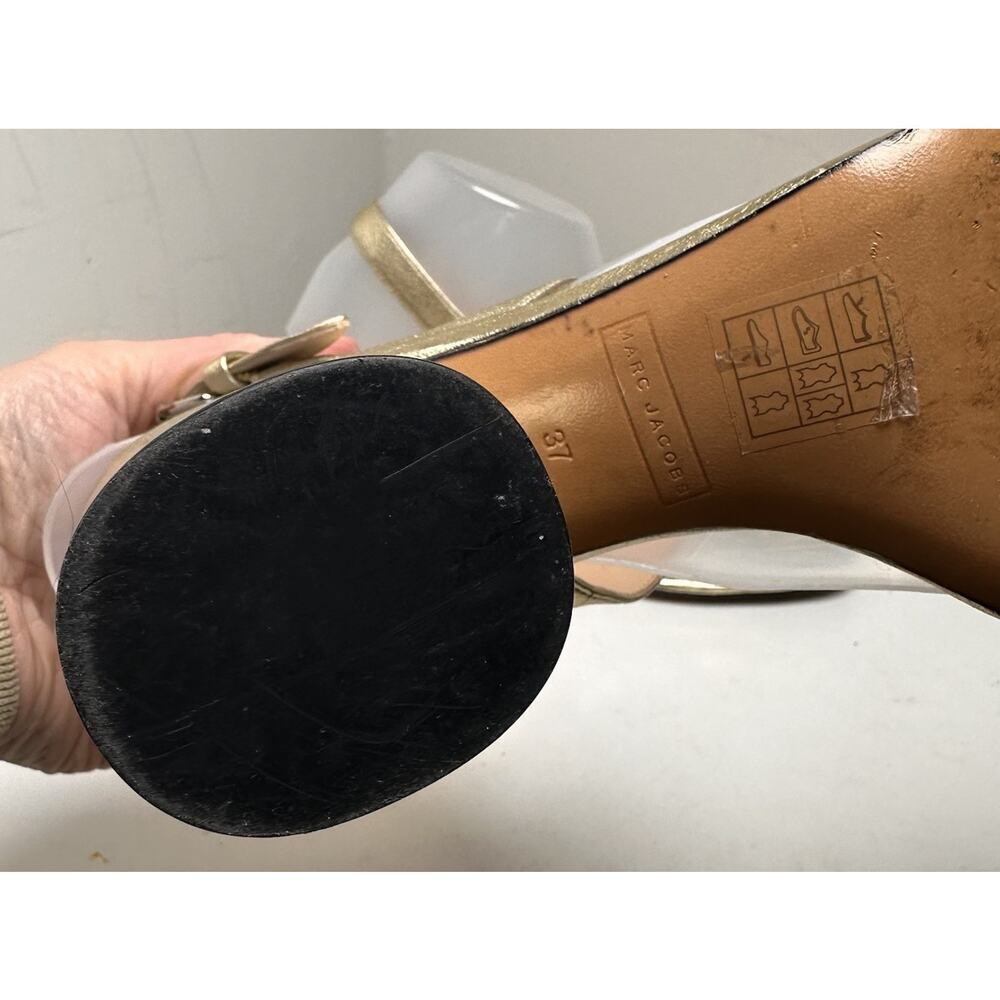 Marc Jacobs Gold Emilie Square Toe Block Heel Sz 37 Metallic Glam MobWife Bridal - Picture 8 of 14